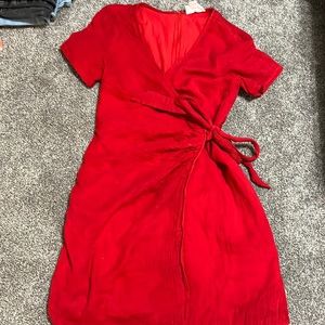 red wrap dress
